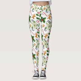 Kerst Bloemen Holly Candy Canes Gingerbread Leggings