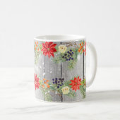 Kerst Bloemen Houten Planken Koffiemok (Voorkant rechts)