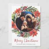 Kerst Bloemen Krans Foto Vakantie Kaart (Voorkant)