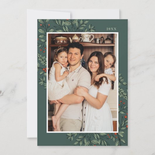 Kerst Bloemen Lijst Foto Vakantie Kaart (Voorkant)