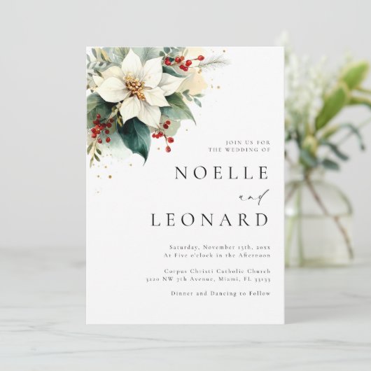 Kerst Bloemen Moderne bruiloft Kaart (Staand voorkant)