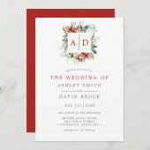 Kerst Bloemen Monogram Rood en Groen Bruiloft Kaart (Voorkant / Achterkant)