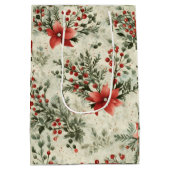 Kerst Bloemen Ontwerp Gift Bag Medium Cadeauzakje (Achterkant)