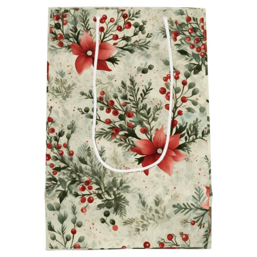 Kerst Bloemen Ontwerp Gift Bag Medium Cadeauzakje (Achterkant)