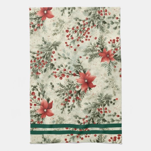 Kerst Bloemen Ontwerp Keuken Handdoeken (Verticaal)