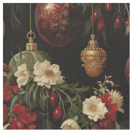 Kerst Bloemen Ornamenten op zwart Stof