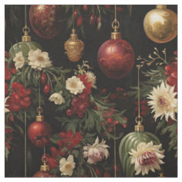 Kerst Bloemen Ornamenten op zwart Stof