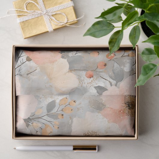 Kerst Bloemen Pastel Peach & Grey Waterverf Tissuepapier (Geschenk)