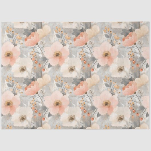 Kerst Bloemen Pastel Peach & Grey Waterverf Tissuepapier (Voorkant)