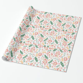 Kerst Bloemen patroon Cadeaupapier