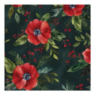Kerst Bloemen Patroon Digitale Kunst Perfect Poster