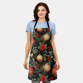 Kerst Bloemen Patroon met Ornamenten Decor Schort (Gedragen)