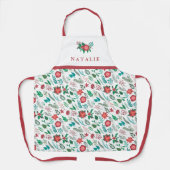Kerst Bloemen Patroon Naam Witte Vrouwen Schort (Voorkant)