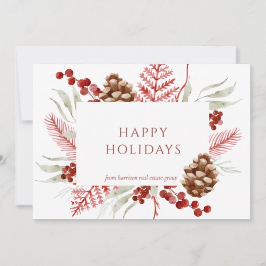 Kerst Bloemen Pine Cone Corporate Vakantie Kaart (Voorkant)