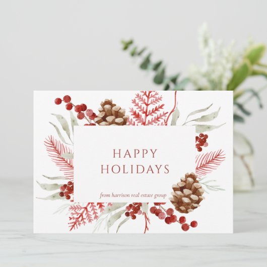 Kerst Bloemen Pine Cone Corporate Vakantie Kaart (Staand voorkant)