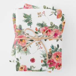 Kerst Bloemen & Pine Patroon | wintervakantie Inpakpapier Vel