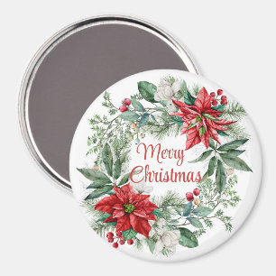 Kerst Bloemen Poinsettia Krans Vrolijk Kerstmis Magneet