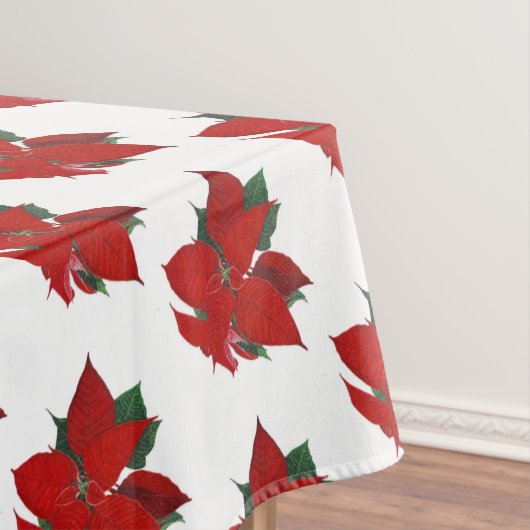 Kerst Bloemen Poinsettia Patroon op Wit Tafelkleed (Voorbeeld)