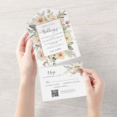 Kerst Bloemen QR RSVP Gouden Folie Winter Huwelijk All In One Uitnodiging (Afscheurbaar)