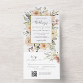 Kerst Bloemen QR RSVP Gouden Folie Winter Huwelijk All In One Uitnodiging (Binnen)