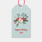 Kerst Bloemen Red Aqua Vakantie Cadeaulabel (Voorkant)