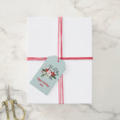 Kerst Bloemen Red Aqua Vakantie Cadeaulabel (Met Touw)