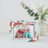 Kerst Bloemen Red Aqua Vakantie Foto Feestdagenkaart (Staand voorkant)