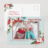 Kerst Bloemen Red Aqua Vakantie Foto Feestdagenkaart (Voorkant / Achterkant)