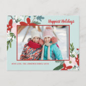 Kerst Bloemen Red Aqua Vakantie Foto Feestdagenkaart (Voorkant)