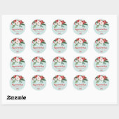 Kerst Bloemen Red Aqua Vakantie Ronde Sticker (Vel)