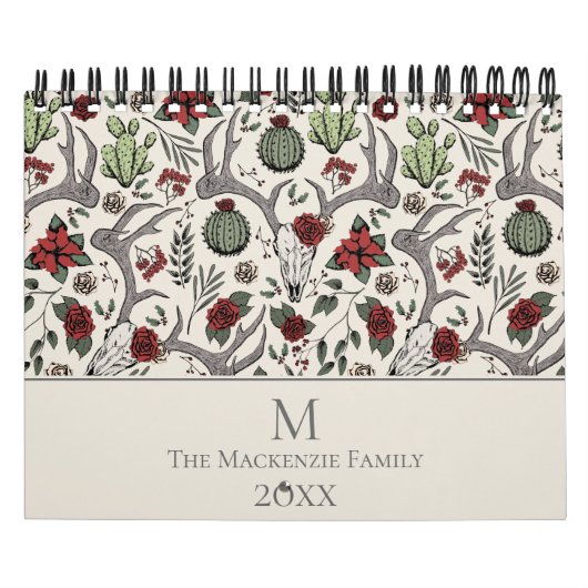 Kerst Bloemen Rendier Herten Schedel Rozen Cactus Kalender (Hoes)