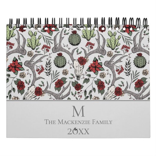 Kerst Bloemen Rendier Herten Schedel Rozen Cactus Kalender (Hoes)