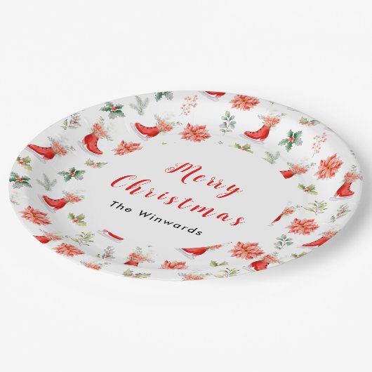 Kerst Bloemen Rode Ijs Schaatsen Vrolijk Kerstfees Papieren Bordje (Gekanteld)