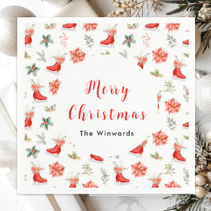 Kerst Bloemen Rode Ijs Schaatsen Vrolijk Kerstfees Servet