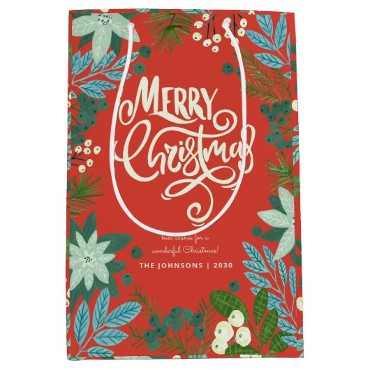 Kerst Bloemen Rode Kerstvakantie Medium Cadeauzakje (Voorkant)