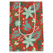 Kerst Bloemen Rode Kerstvakantie Medium Cadeauzakje (Achterkant)