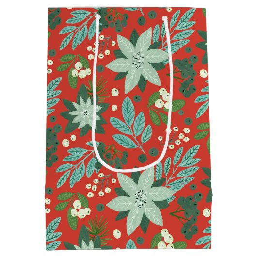 Kerst Bloemen Rode Kerstvakantie Medium Cadeauzakje (Achterkant)