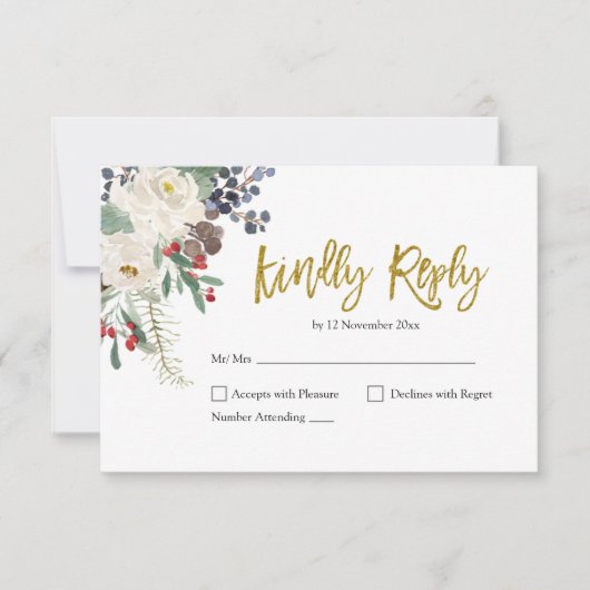 Kerst Bloemen Romantische bruiloft RSVP Kaart (Voorkant)