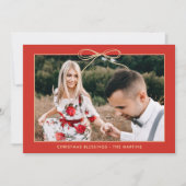 Kerst Bloemen Rood Elegante Boog Foto Feestdagenkaart (Voorkant)