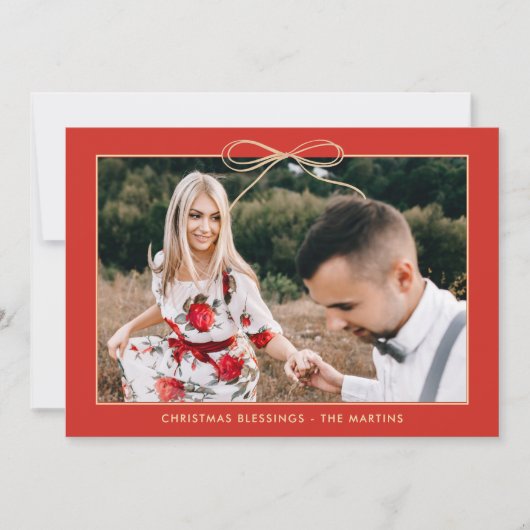 Kerst Bloemen Rood Elegante Boog Foto Feestdagenkaart (Voorkant)