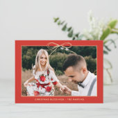 Kerst Bloemen Rood Elegante Boog Foto Feestdagenkaart (Staand voorkant)