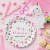 Kerst Bloemen Roze Ice Schaatsen Vrolijk Kerstfees Papieren Bordje (Feest)