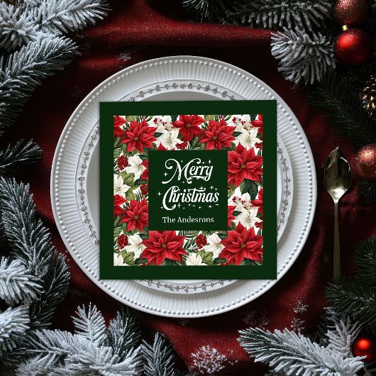 Kerst Bloemen Servetten Chic Rood Groen Accent