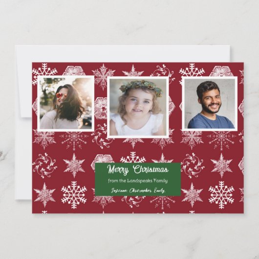 Kerst Bloemen Sneeuwvlokken Familie Afbeelding Feestdagenkaart (Voorkant)