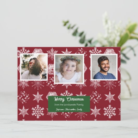 Kerst Bloemen Sneeuwvlokken Familie Afbeelding Feestdagenkaart (Staand voorkant)