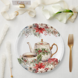 Kerst Bloemen Thee Vakantie Feest Papieren Bordje