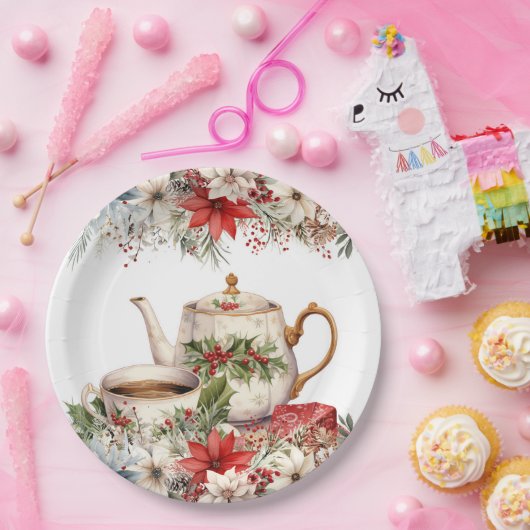 Kerst Bloemen Thee Vakantie Feest Papieren Bordje (Feest)