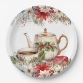 Kerst Bloemen Thee Vakantie Feest Papieren Bordje (Voorkant)