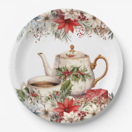 Kerst Bloemen Thee Vakantie Feest Papieren Bordje