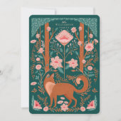 Kerst Bloemen Woodland Fox Folk Art Groen Feestdagenkaart (Voorkant)